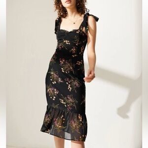 RIHOAS Black Floral Midi Dress